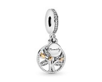 Pandora Family tree silver dangle with 14k and clear cubic zirconia offer