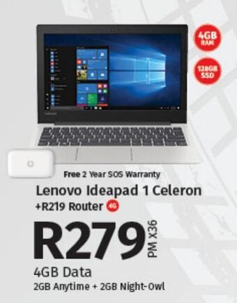 Vodacom Lenovo ideapad 1 celeron +r219 router offer