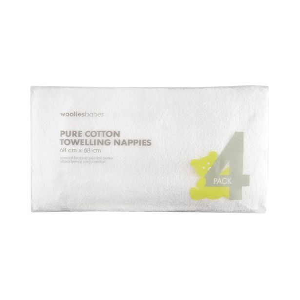 Woolworths Pure cotton towelling nappies 4 pack offer