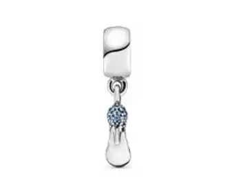 Disney cinderella shoe silver dangle with fancy light blue cubic zirconia