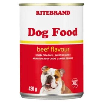Shoprite Ritebrand beef flavoured dog food can 420g offer