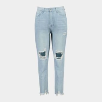 The FIX Women's light wash knee cut out mom jeans offer