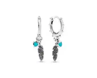 Pandora Turquoise hearts & feather hoop earrings offer