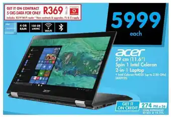 Makro Acer - 29 cm (11.6") Spin 1 Intel Celeron 2-in-1 Laptop offer