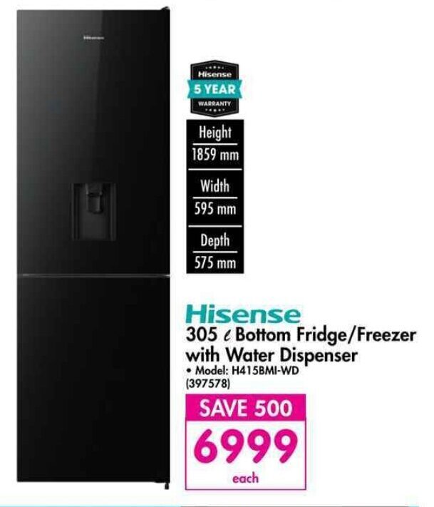 Hisense 35 L Bottom Fridge / Freezer with Water Dispenser offer at Makro
