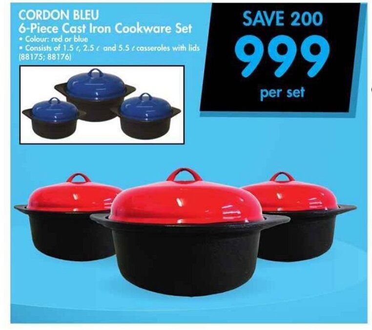 Cordon Bleu 6Piece Cast Iron Cookware Set offer at Makro