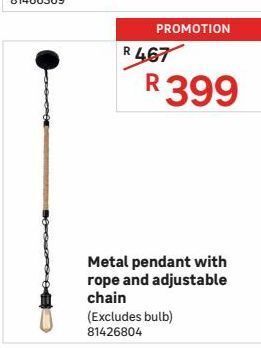 Metal pendant with rope and adjustable chain