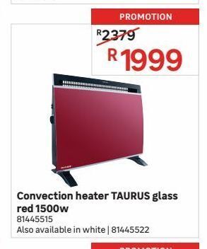 Convection heater taurus glass red 1500 w offer at Leroy Merlin