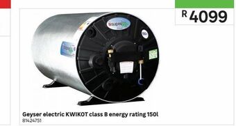 Leroy Merlin Geyser electric kwikot class b energy rating 150l offer