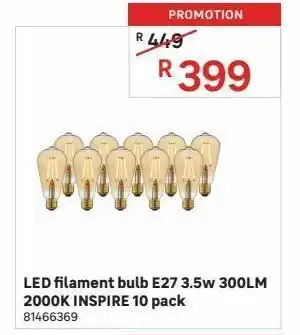 Leroy Merlin Led filament bulb e27 3.5w 300lm 2000k inspire 10 pack offer