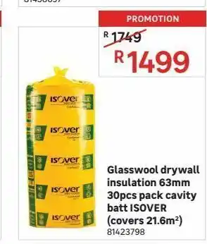 Glass wool drywall insulation 63mm 30pcs pack cavity batt isover (covers 21.6m2)