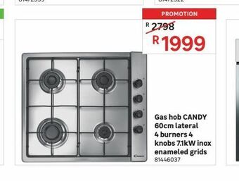 Leroy Merlin Gas hob candy 60cm lateral 4 burners 4 knobs 7.1kw inox enameled grids offer