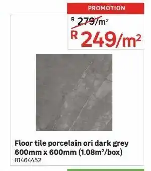 Leroy Merlin Floor tiles porcelain ori dark grey 600mm x 600mm (1.08m2/box) offer