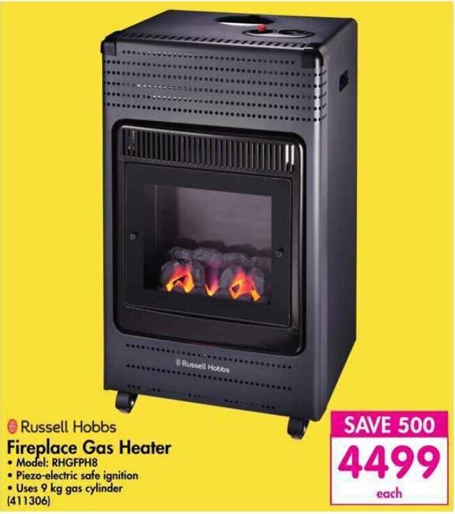 Russell Hobbs Fireplace Gas Heater 9kg offer at Makro