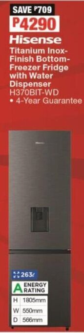 OK Furniture Hisense Titanium Inox-Finish Bottom-Freezer Fridge with Water Dispenser offer