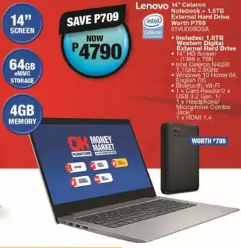 OK Furniture Lenovo 14" Celeron Notebook + 1,5TB External Hard Drive offer