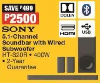 OK Furniture Sony 5,1-Channel Soundbar with Wired Subwoofer 400W offer