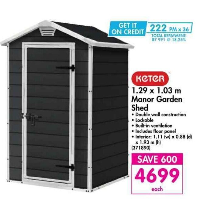 Keter - 1.29 x 1.03 m Manor Garden Shed offer at Makro