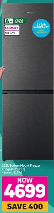 Game Hisense 223Ltr Bottom Mount Freezer Fridge H310BIT offer