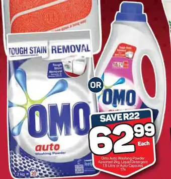 Pick n Pay Omo Auto Washing Powder Assorted 2kg, Liquid Detergente 1,5L or Auto Capsulas 17's offer
