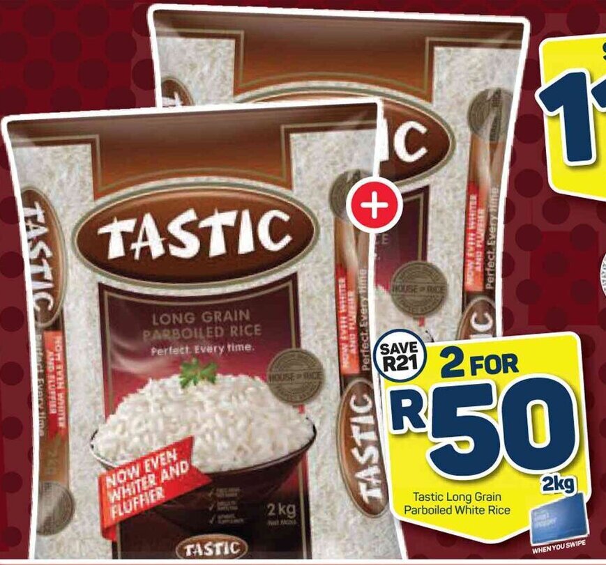 Tastic Long Grain Parboiled White Rice 2x2kg offer at Pick n Pay