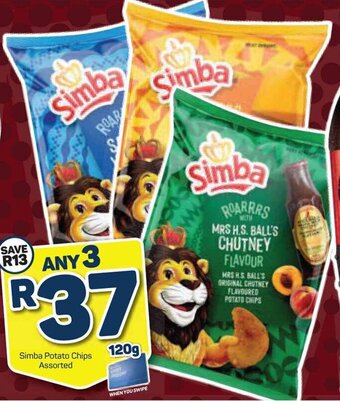 Pick n Pay Simba Potato Chips Assorted 120g offer