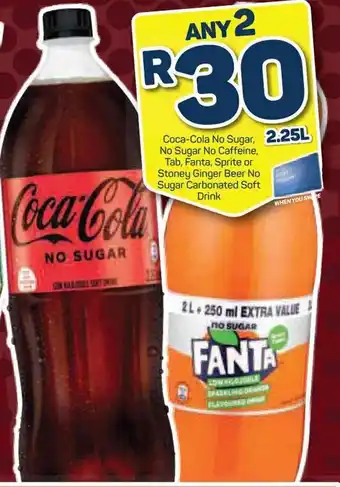 Pick n Pay Coca-Cola No Sugar, No Sugar No Caffeine, Tab, Fanta, Sprite or Stoney Ginger Beer No Sugar Carbonated Soft Drink 2,25L offer