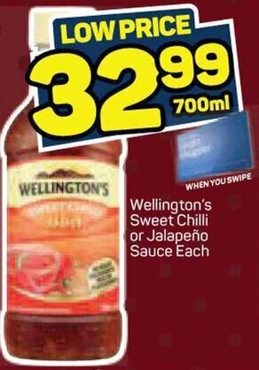 Pick n Pay Wellington's Sweet Chilli or Jalapeno Sauce 700ml offer