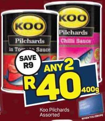 Pick n Pay Koo Pilchards Assorted 400g offer