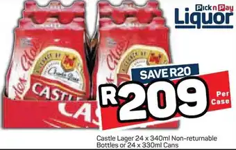 Pick n Pay Castle Lager 24 x 240ml Non-Returnable Bottles or 24 x 330ml Cans offer