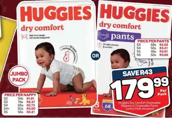 Pick n Pay Huggies Dry Comfort Disposable Nappies or Disposable Pants Jumbo Pack Assorted offer