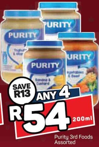 Pick n Pay Purity 3rd Foods Assorted 200ml offer