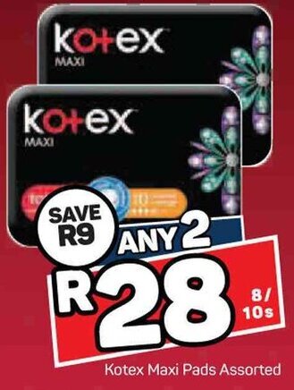 Pick n Pay Kotex Maxi Pads Assorted 8/10s offer