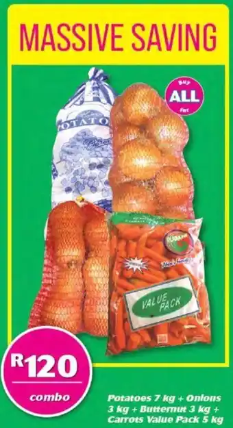 Cambridge Food Potatoes 7kg + Onions 3kg + Butternut 3kg+ Carrots Value Pack 5kg offer