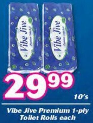 Vibe Jive Premium 1-Ply Toilet Rolls 10's