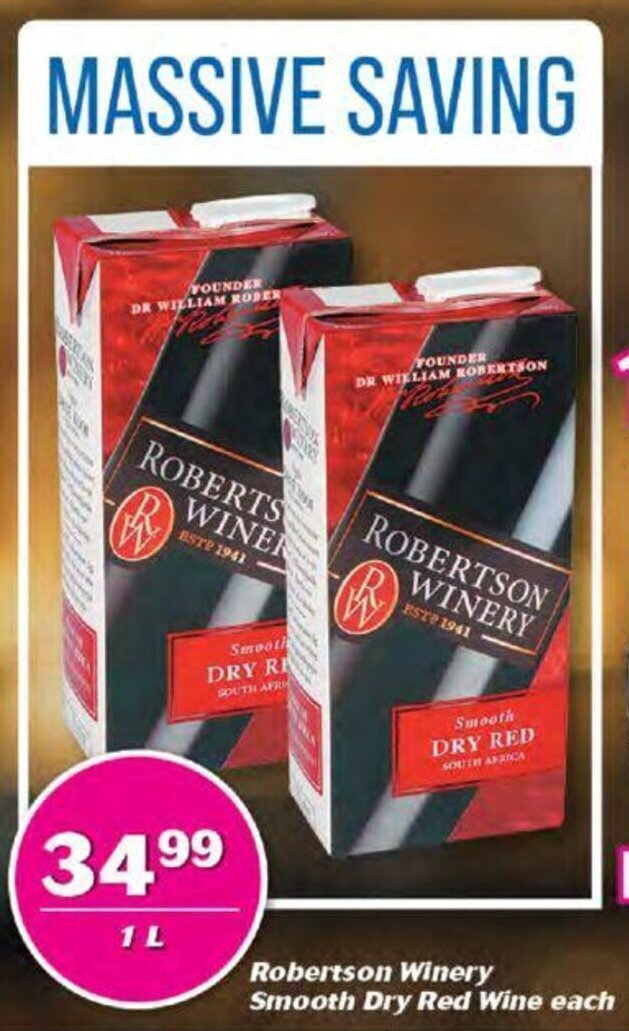 Robertson Winery Smooth Dry Red Wine 1L offer at Cambridge Food