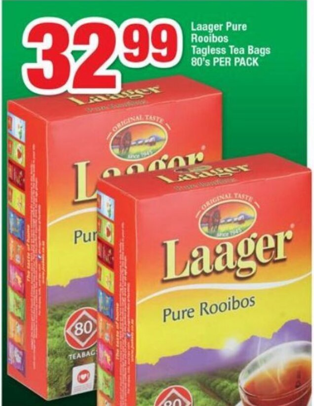 Laager Pure Rooibos Tagless Tea Bags 80's offer at OK Foods