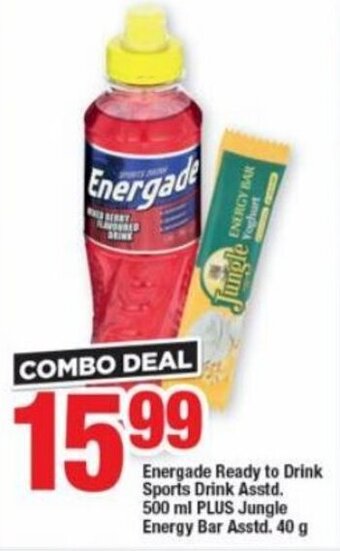 OK Foods Energrade Ready to Drink Sports Drink Asstd. 500ml Plus Jungle Energy Bar Asstd. 40g offer