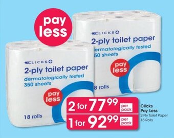 Clicks Clicks Pay Less 2-Ply Toilet Paper 18 Rolls offer