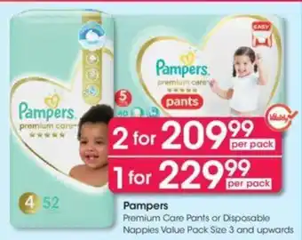 Clicks Pampers Premium Pants or Disposable Nappies Value Pack Size 3 and Upwards offer