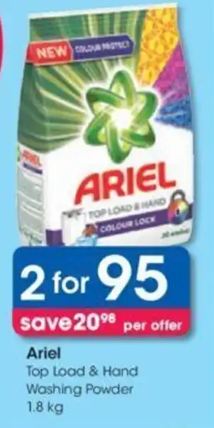 Clicks Ariel Top Load & Hand Washing Powder 1.8 kg offer