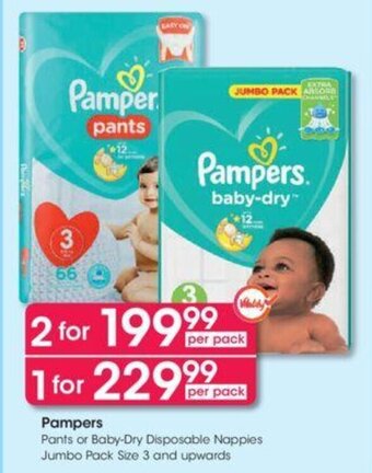 Clicks Pampers Pants or Baby-Dry Disposable Nappies Jumbo Pack Size 3 and Upwards offer