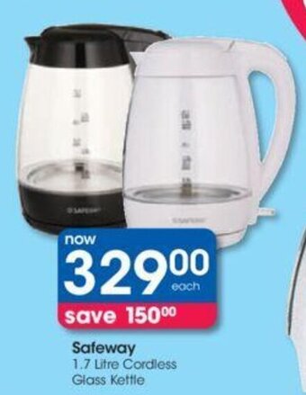Clicks Safeway 1.7 Litre Cordless Glass Kettle offer