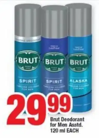 OK Foods Brut Deodorant for Men Asstd 120 ml each offer