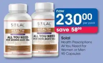 Clicks Solal Health Prescriptions All You Need For Women or Men 90 Capsules offer
