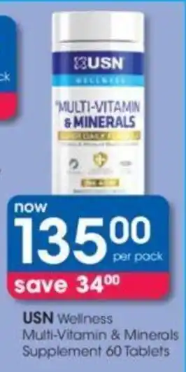 Clicks USN Wellness Multi-Vitamin & Minerals Supplement 60 Tablets offer