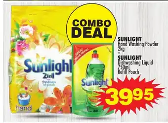 Choppies Sunlight Hand Washing Powder 2kg + Sunlight Dishwashing Liquid 750ml Refill Pouch offer