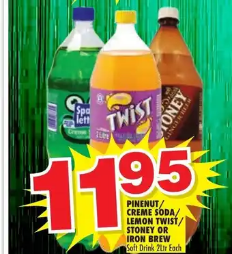 Pinenut / Creme Soda / Lemon Twist / Stoney or Iron Brew Soft Drink 2Ltr each