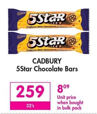 Cadbury 5Star Chocolate Bars 32's