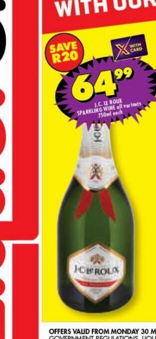 Shoprite J.c. le roux sparkling wine offer